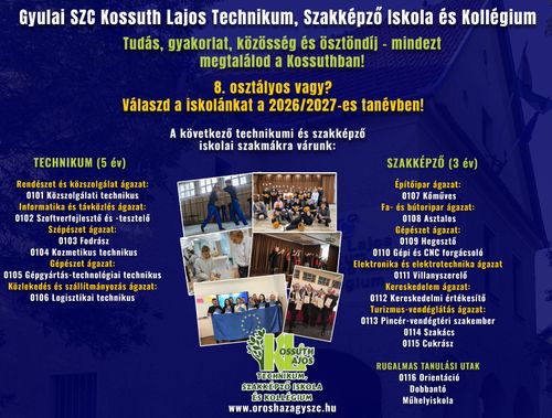 2026/2027-es induló szakmáink
